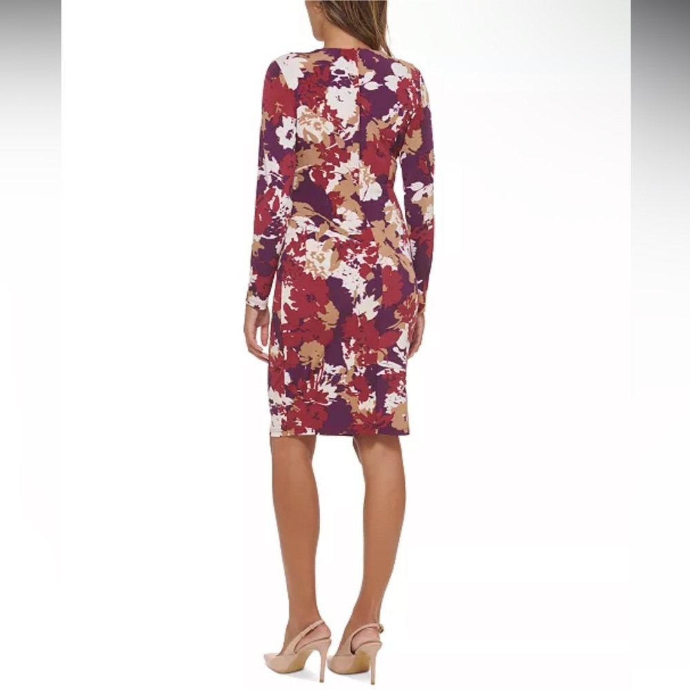 NWOT Calvin Kleins Sz 22 Women’s Floral Gold Stone Faux-Wrap Midi Dress Ret $139 - Picture 2 of 15